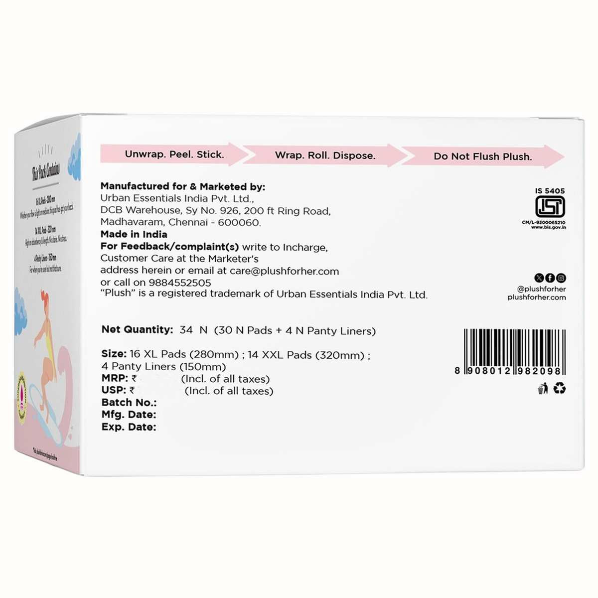 Plush Sanitary Napkins with Disposable Pouchs, 30 Count, Pack of 1 Plush Sanitary Napkins with Disposable Pouchs, 30 Count, Pack of 1