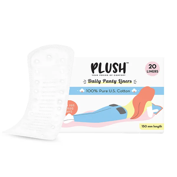 Plush 100% Pure US Cotton Daily Panty Liners, 20 Count, Pack of 1