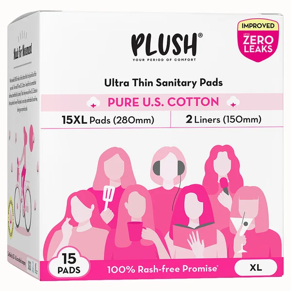 Plush Cotton Sanitary Pads 17 Count (XL-15, Liners-2)