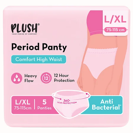 Plush Comfort High Waist Period Panties L/XL, 5 Count