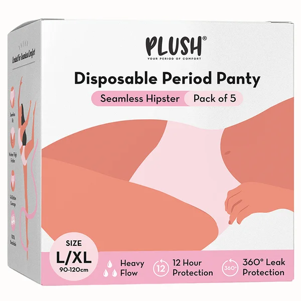 Plush Seamless Hipster Period Panty L-XL, 5 Count