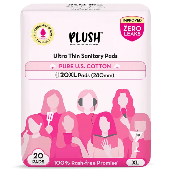 Plush Ultra Thin Sanitary Pads Cotton XL, 20 Count