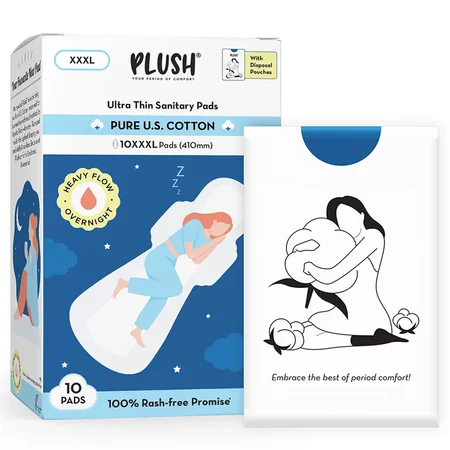 Plush Ultra Thin Sanitary Pads Cotton XXXL, 10 Count