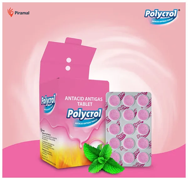 Polycrol Antacid Antigas Mint Flavour, 15 Tablets, Pack of 15