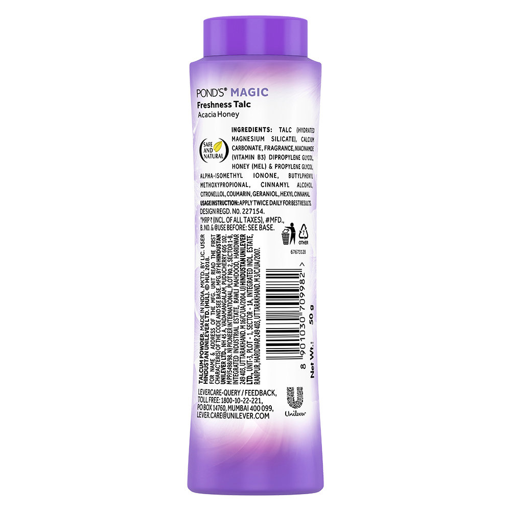 Pond's Magic Acacia Honey Freshness Talc Powder 50 gm | Reduce Sweat | Controls Body Odour With Fragrance Of Acacia Honey | Ideal For Both Men & Women, Pack of 1 Pond's Magic Acacia Honey Freshness Talc Powder 50 gm | Reduce Sweat | Controls Body Odour With Fragrance Of Acacia Honey | Ideal For Both Men & Women, Pack of 1