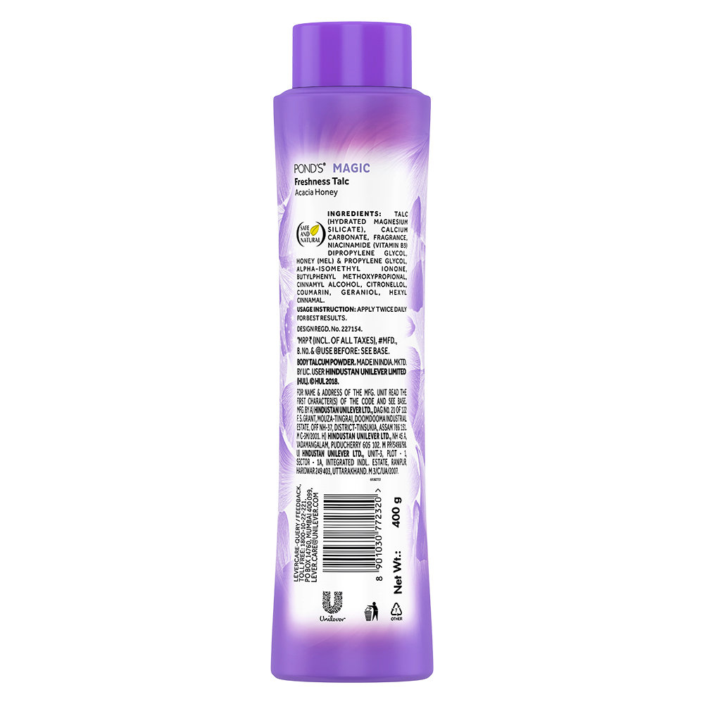 Pond's Magic Acacia Honey Freshness Talc Powder 400 gm | Reduce Sweat | Controls Body Odour With Fragrance Of Acacia Honey | Ideal For Both Men & Women, Pack of 1 Pond's Magic Acacia Honey Freshness Talc Powder 400 gm | Reduce Sweat | Controls Body Odour With Fragrance Of Acacia Honey | Ideal For Both Men & Women, Pack of 1