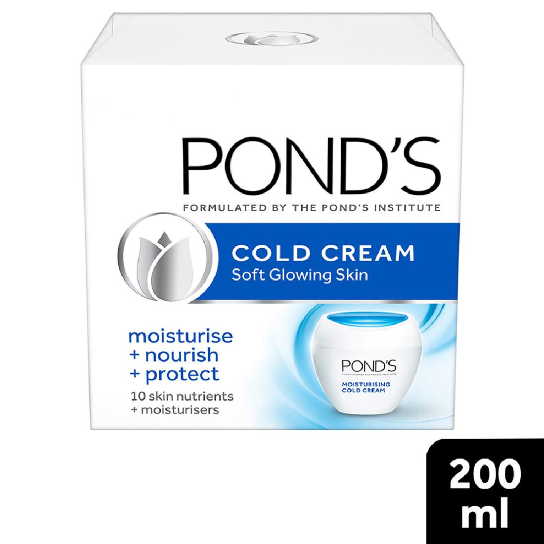 Pond's Moisturising Cold Cream 200 ml | With 10 Skin Nutrients & Moisturizers | Nourishes, Moisturises & Protects Skin | For Soft Glowing Skin In Winter, Pack of 1 Pond's Moisturising Cold Cream 200 ml | With 10 Skin Nutrients & Moisturizers | Nourishes, Moisturises & Protects Skin | For Soft Glowing Skin In Winter, Pack of 1