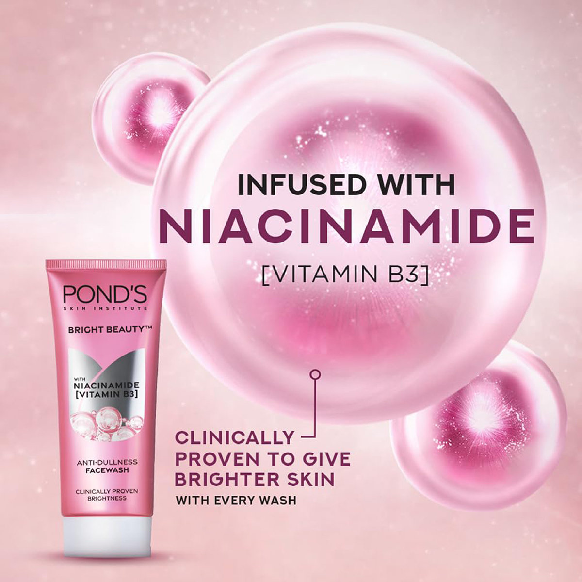 Pond's Bright Beauty Niacinamide Anti-Dullness Face Wash 100 gm | With Vitamin B3 | Reduces Dark Spots | Removes Dead Skin Cells | For Spotless Glowing Skin, Pack of 1 Pond's Bright Beauty Niacinamide Anti-Dullness Face Wash 100 gm | With Vitamin B3 | Reduces Dark Spots | Removes Dead Skin Cells | For Spotless Glowing Skin, Pack of 1