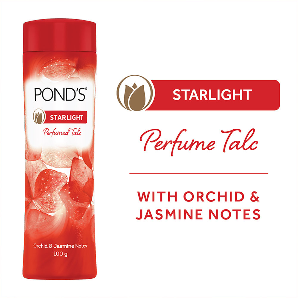Pond's Starlight Talcum Powder 100 gm | With Orchid & Jasmin Notes | Reduces Sweat | Fights Body Odour With Orchid & Jasmin Fragrance | For Both Men & Women, Pack of 1 Pond's Starlight Talcum Powder 100 gm | With Orchid & Jasmin Notes | Reduces Sweat | Fights Body Odour With Orchid & Jasmin Fragrance | For Both Men & Women, Pack of 1