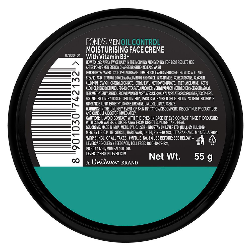 Pond's Men Oil Control Face Creme 55 gm | With Vitani B3+ | Reduces Excess Oil | Moisturises Skin | For Oil Free Skin | Non Oily & Non Sticky, Pack of 1 Pond's Men Oil Control Face Creme 55 gm | With Vitani B3+ | Reduces Excess Oil | Moisturises Skin | For Oil Free Skin | Non Oily & Non Sticky, Pack of 1