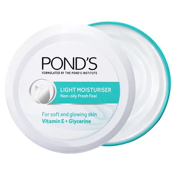 Pond's Light Moisturiser 100 ml | With Vitamin E &amp; Glycerin | For Soft Glowing Skin | Non Oily &amp; Non Sticky Finish | Lightweight Formula | Suitable For All Season, Pack of 1