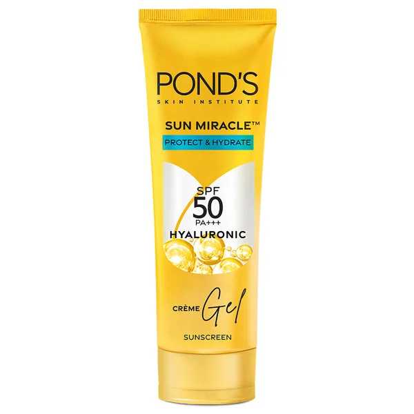 Pond's Sun Miracle Protect &amp; Bright SPF 50 PA+++ Sunscreen Gel with Hyaluronic, 50 gm, Pack of 1