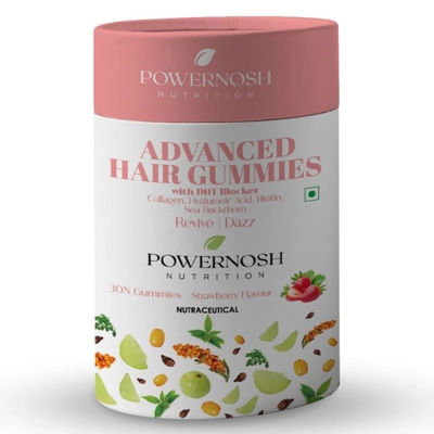 Powernosh Nutrition Advanced Hair Gummies Strawberry Flavour, 30 Count, Pack of 1