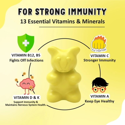 Power Gummies Junior Multivitamins &amp; Immunity Booster Health Supplement for Kids from 4 to15 Years, Tasty Mango Flavour - with Vitamin A, B, C, D, &amp; K, 30 Gummies, Pack of 1