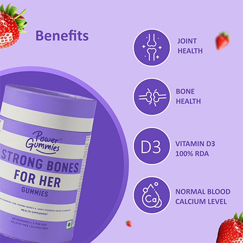 Power Gummies Strong Bones Strawberry Flavour for Her, 60 Gummies, Pack of 1 Power Gummies Strong Bones Strawberry Flavour for Her, 60 Gummies, Pack of 1