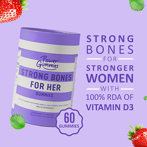 Power Gummies Strong Bones Strawberry Flavour for Her, 60 Gummies, Pack of 1 Power Gummies Strong Bones Strawberry Flavour for Her, 60 Gummies, Pack of 1