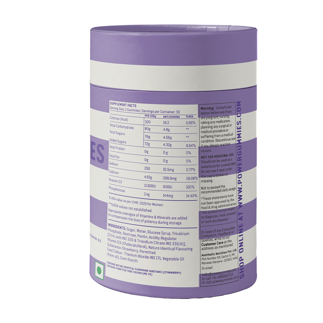 Power Gummies Strong Bones Strawberry Flavour for Her, 60 Gummies, Pack of 1 Power Gummies Strong Bones Strawberry Flavour for Her, 60 Gummies, Pack of 1