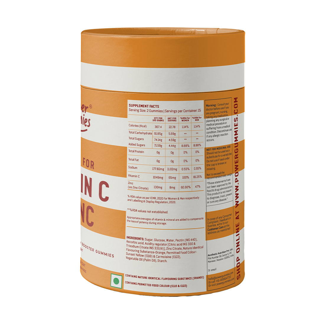 Power Gummies Vitamin C & Zinc Orange Flavour for Immunity & Skin Health, 30 Gummies, Pack of 1 Power Gummies Vitamin C & Zinc Orange Flavour for Immunity & Skin Health, 30 Gummies, Pack of 1