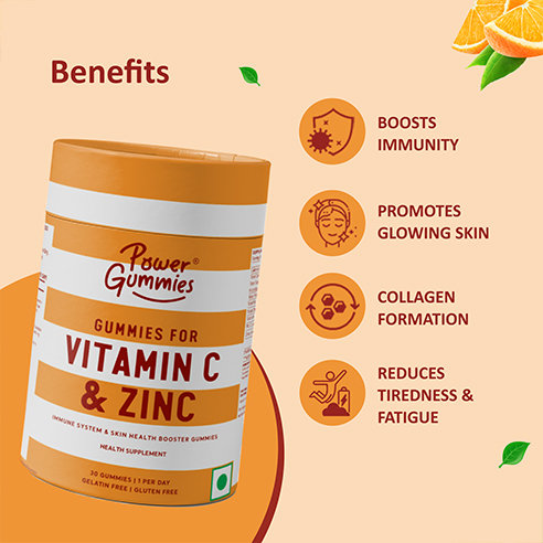 Power Gummies Vitamin C & Zinc Orange Flavour for Immunity & Skin Health, 30 Gummies, Pack of 1 Power Gummies Vitamin C & Zinc Orange Flavour for Immunity & Skin Health, 30 Gummies, Pack of 1