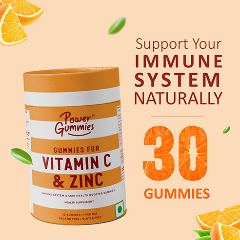 Power Gummies Vitamin C & Zinc Orange Flavour for Immunity & Skin Health, 30 Gummies, Pack of 1 Power Gummies Vitamin C & Zinc Orange Flavour for Immunity & Skin Health, 30 Gummies, Pack of 1