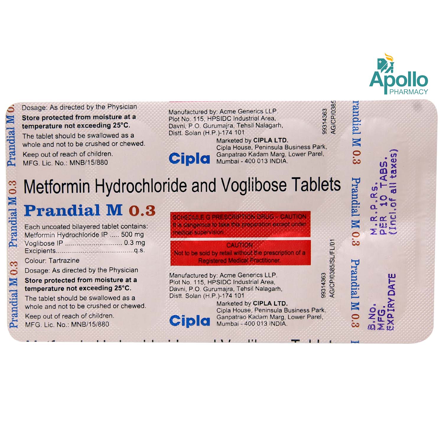 Prandial M 0.3 Tablet 10's, Pack of 10 Prandial M 0.3 Tablet 10's, Pack of 10