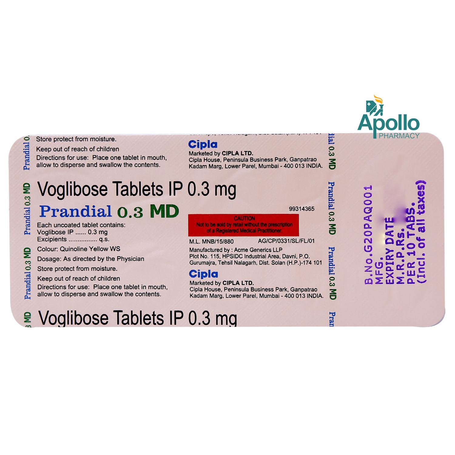 Prandial 0.3 MD Tablet 10's, Pack of 10 TabletS Prandial 0.3 MD Tablet 10's, Pack of 10 TabletS