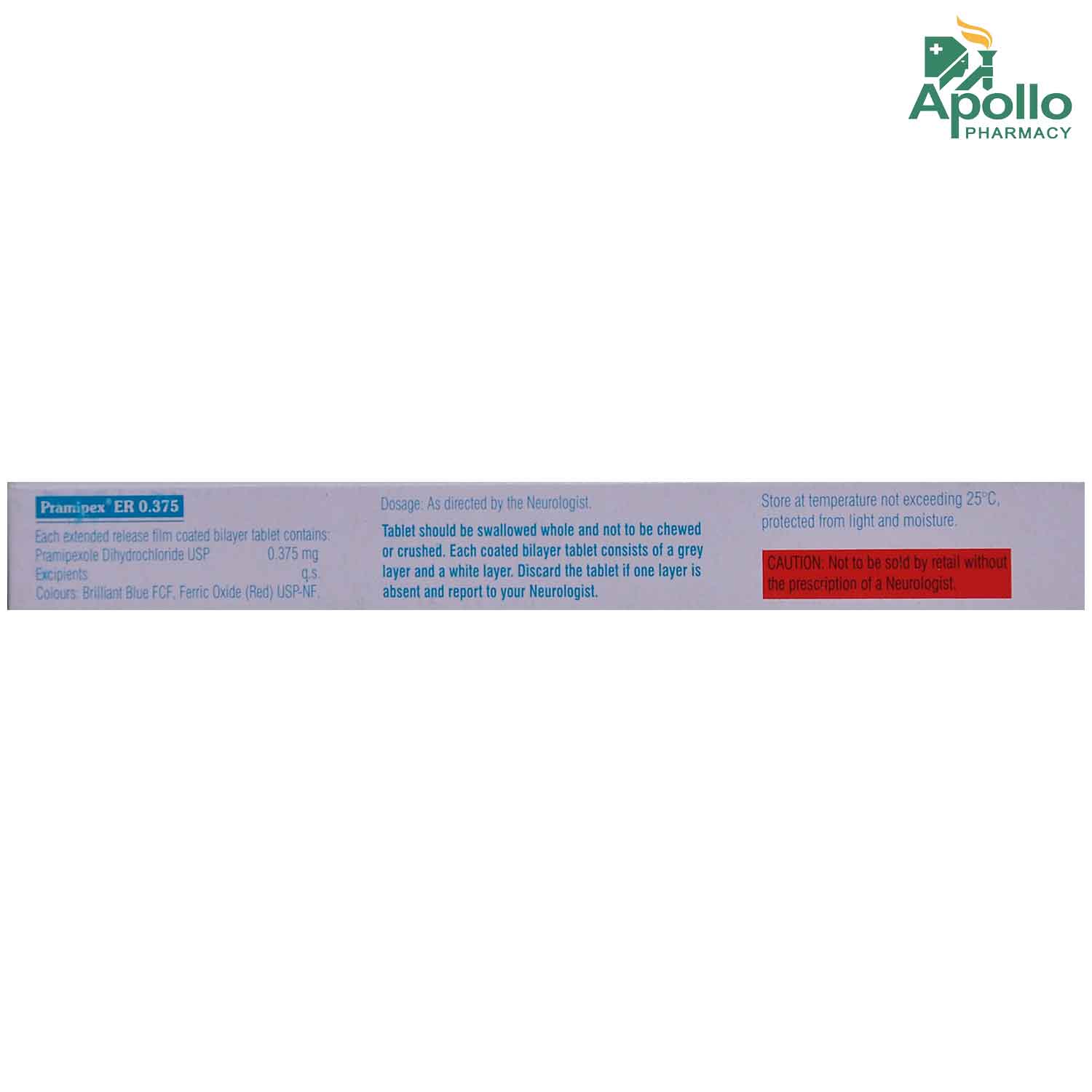 Pramipex ER 0.375 Tablet 10's, Pack of 10 TABLETS Pramipex ER 0.375 Tablet 10's, Pack of 10 TABLETS