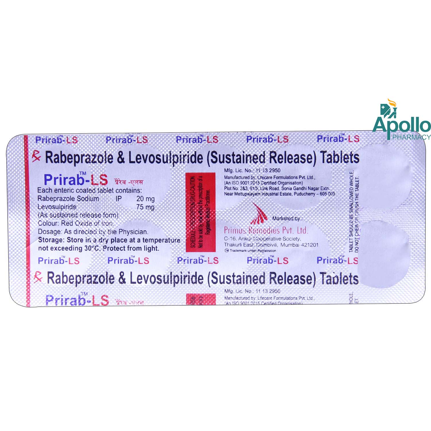 Prirab LS Tablet 10's, Pack of 10 TabletS Prirab LS Tablet 10's, Pack of 10 TabletS