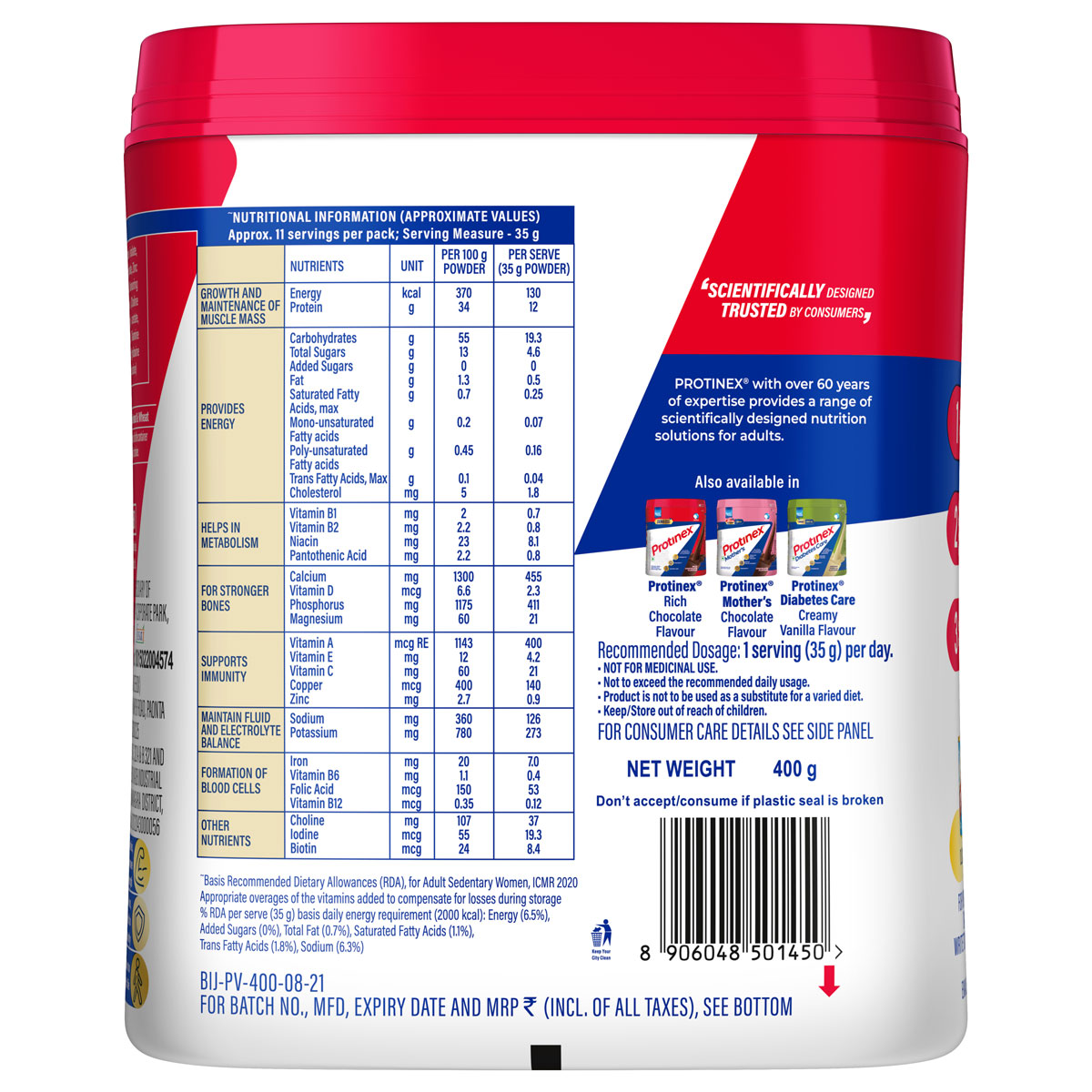 Protinex Creamy Vanilla Flavour Nutrition Powder for Adults, 400 gm Jar, Pack of 1 Protinex Creamy Vanilla Flavour Nutrition Powder for Adults, 400 gm Jar, Pack of 1