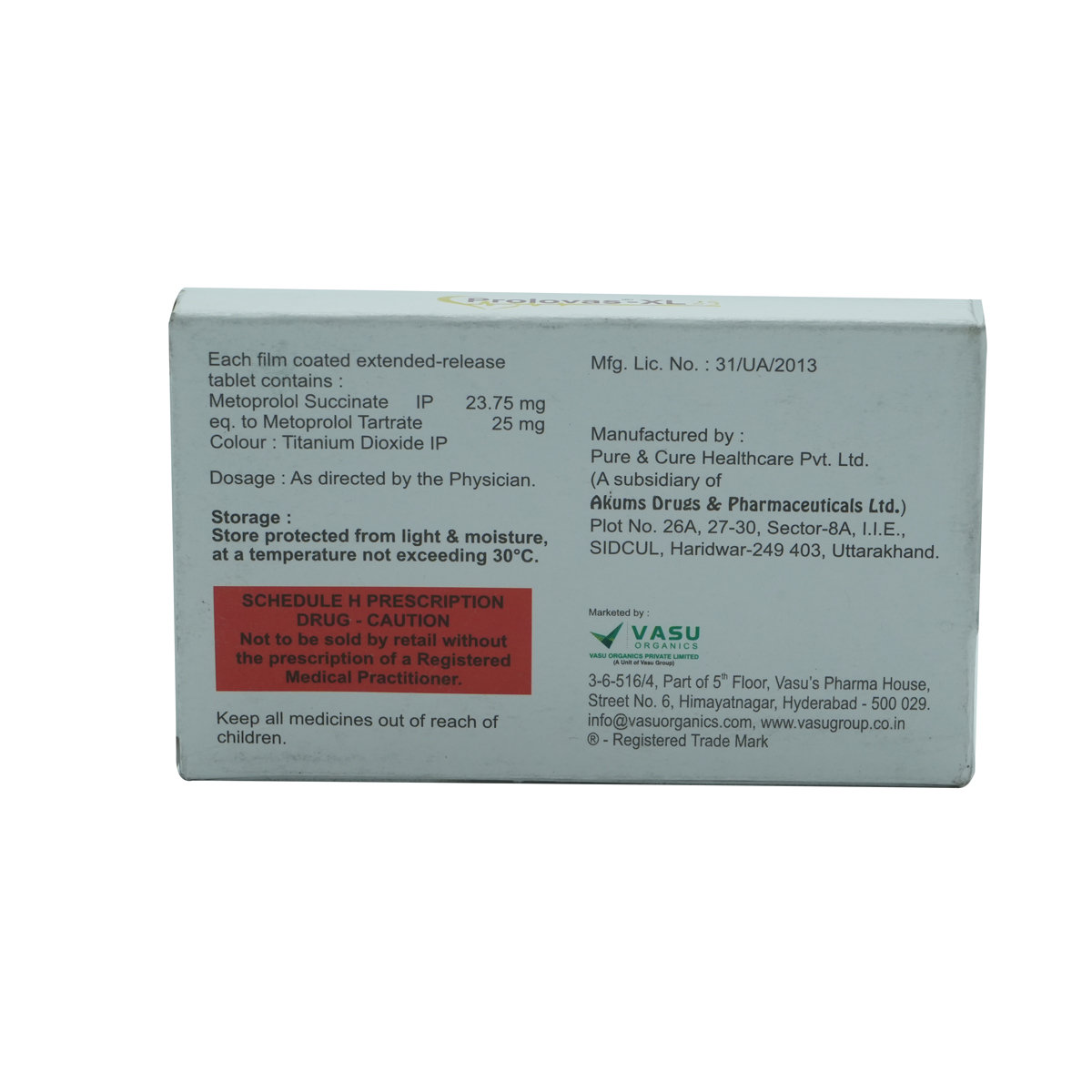 PROLOVAS XL 25MG TABLET, Pack of 10 TABLETS PROLOVAS XL 25MG TABLET, Pack of 10 TABLETS