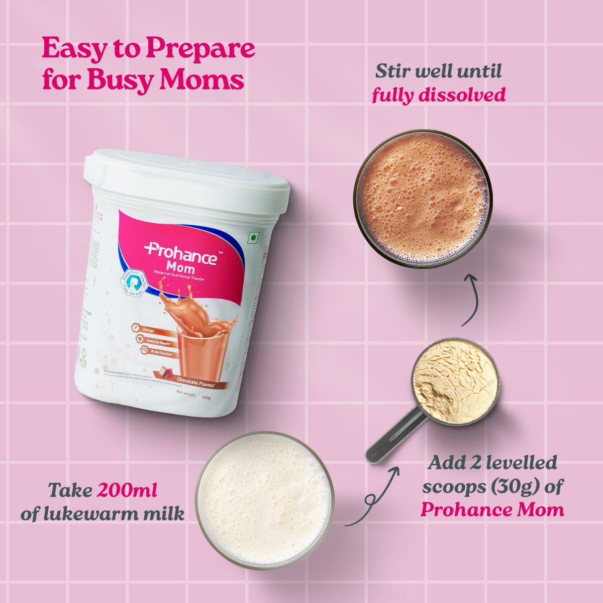 Prohance Mom Chocolate Flavour Powder, 400 gm, Pack of 1 Prohance Mom Chocolate Flavour Powder, 400 gm, Pack of 1