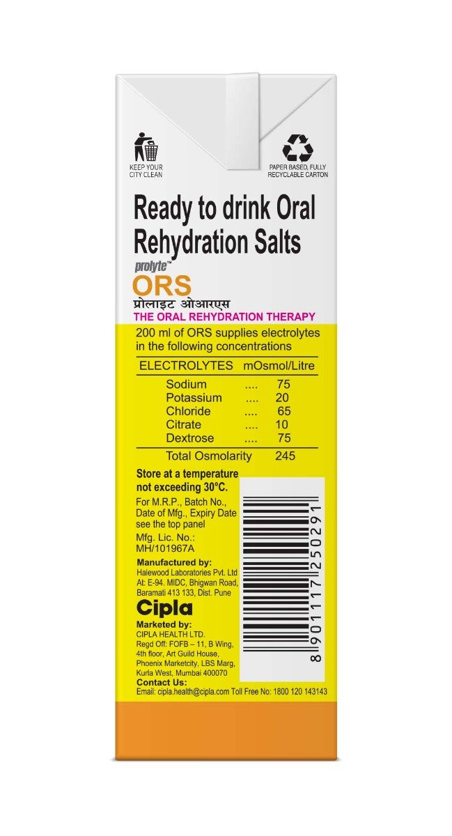 Prolyte ORS Lemon Flavour Energy Drink, 200 ml, Pack of 1 Prolyte ORS Lemon Flavour Energy Drink, 200 ml, Pack of 1