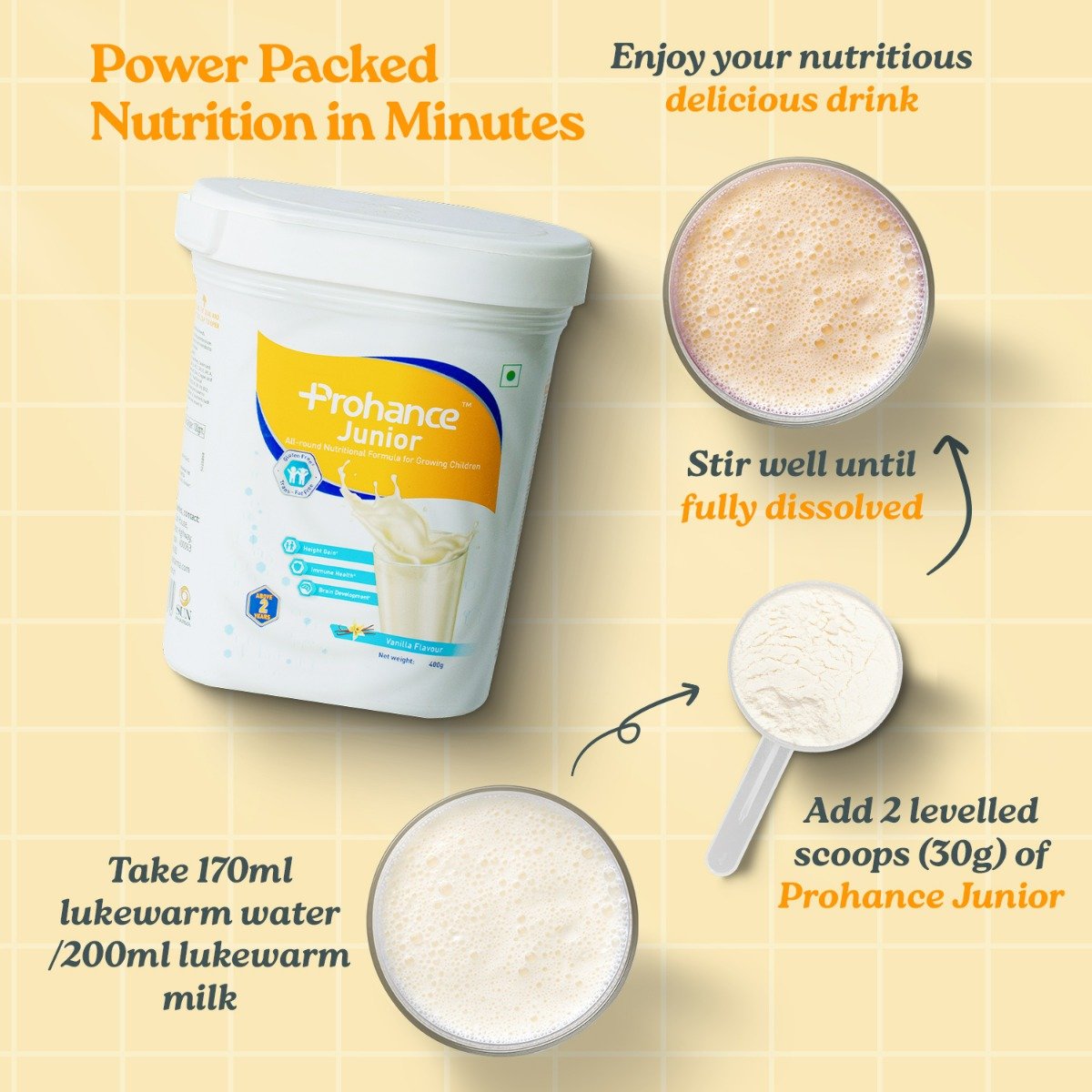 Prohance Junior Vanilla Powder 400 gm, Pack of 1 Prohance Junior Vanilla Powder 400 gm, Pack of 1