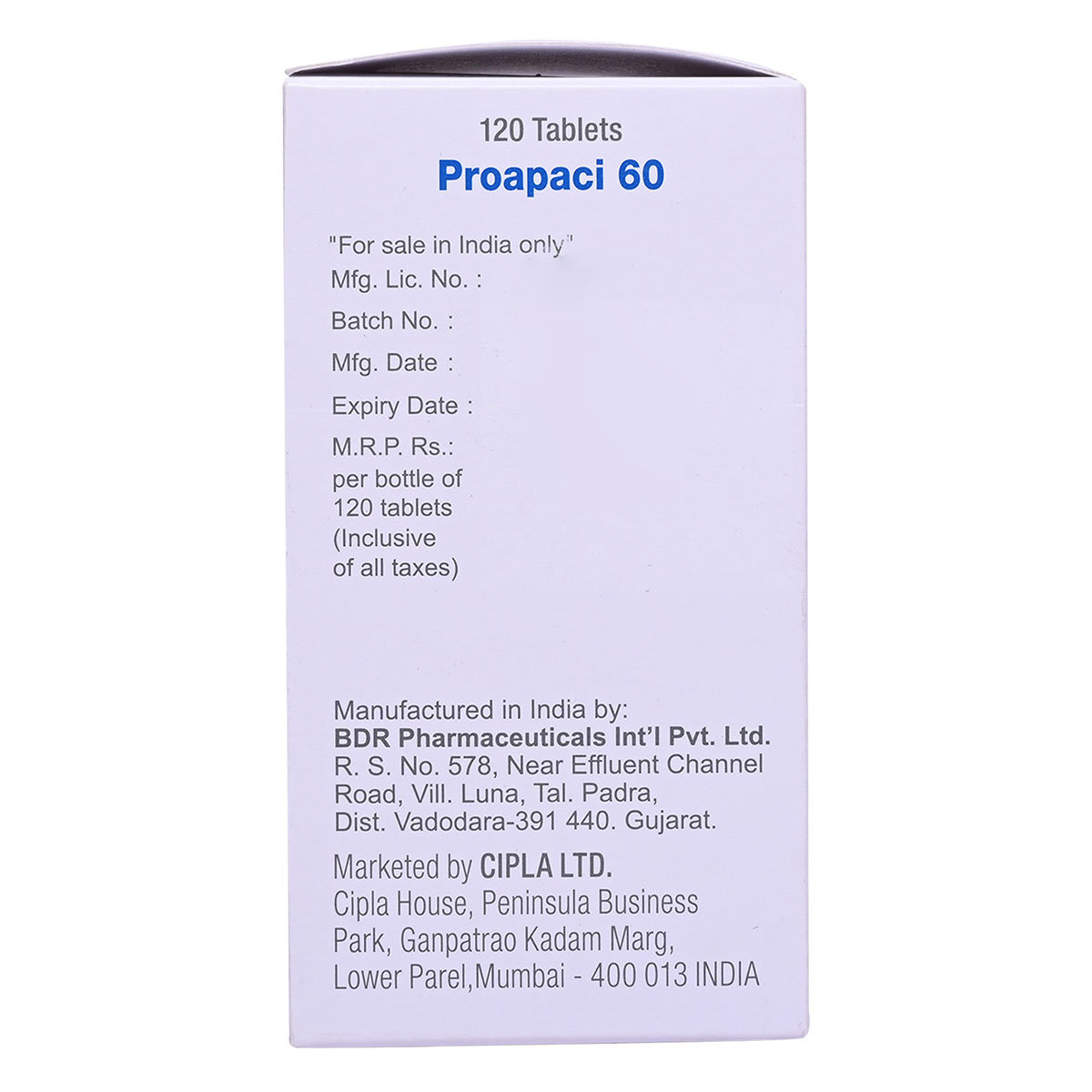 Proapaci 60 Tablet 120's, Pack of 1 Tablet Proapaci 60 Tablet 120's, Pack of 1 Tablet