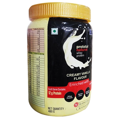 Prototal Natural Creamy Vanilla Flavour Whey Protein Powder, 480 gm, Pack of 1