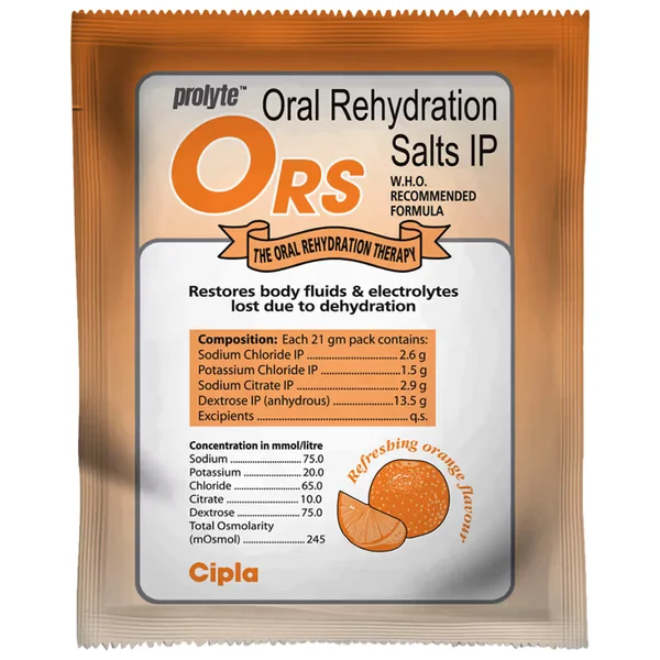 Prolyte ORS Orange Flavour Powder Sachet, 21 gm
