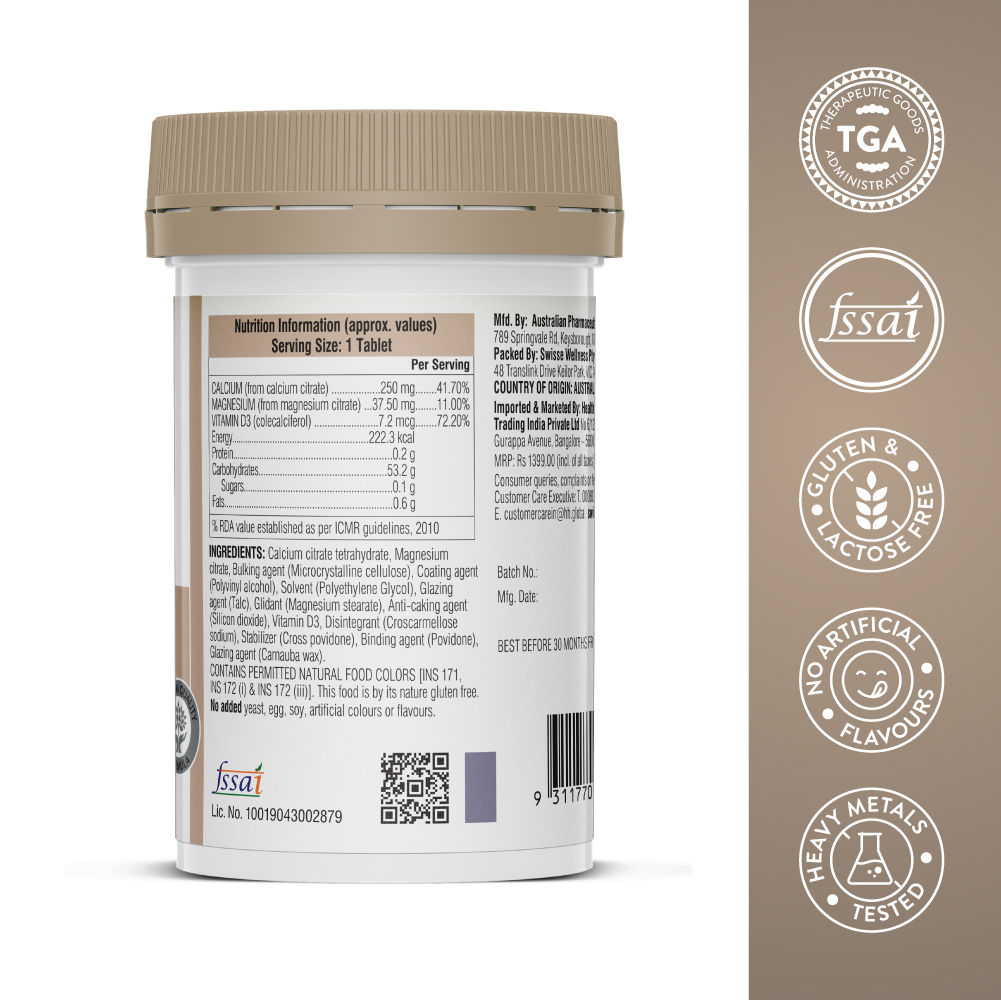 Swisse Ultiboost Magnesium, Calcium + Vitamin D3, 60 Tablets Price