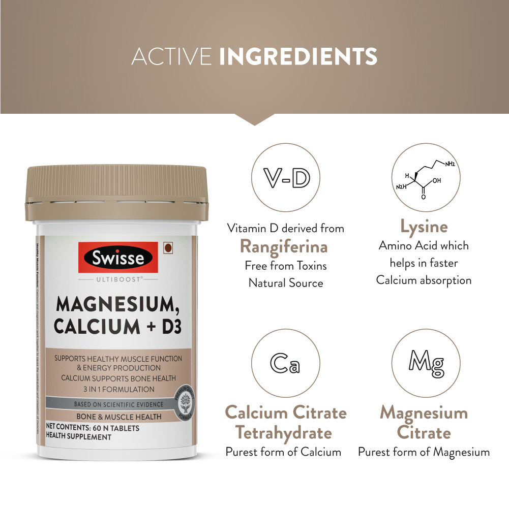 Swisse Ultiboost Magnesium, Calcium + Vitamin D3, 60 Tablets Price