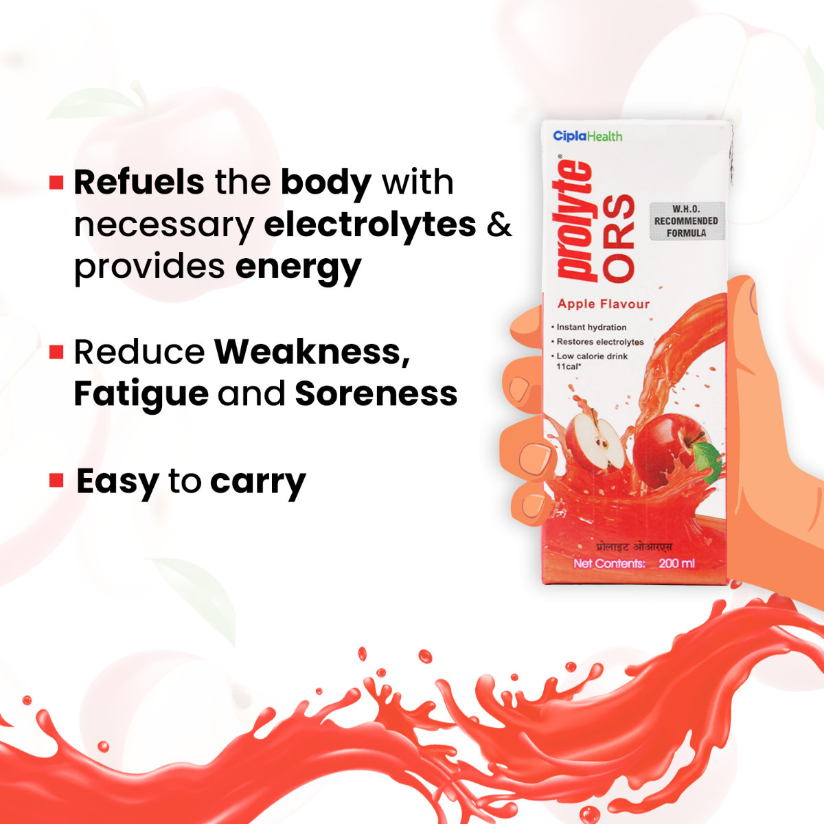 Prolyte ORS Apple Flavour Drink 200 ml, Pack of 1 Prolyte ORS Apple Flavour Drink 200 ml, Pack of 1