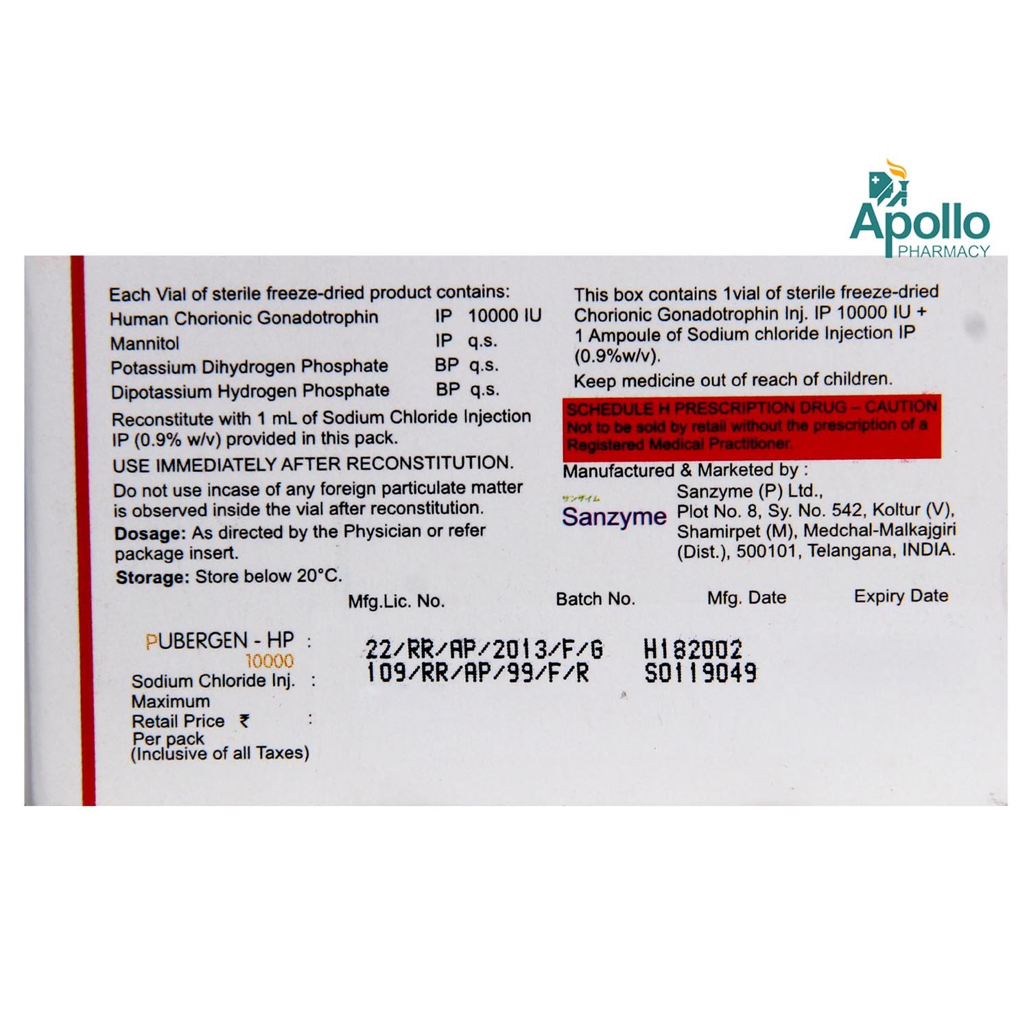 Pubergen HP 10000 Injection 1's, Pack of 1 Injection Pubergen HP 10000 Injection 1's, Pack of 1 Injection