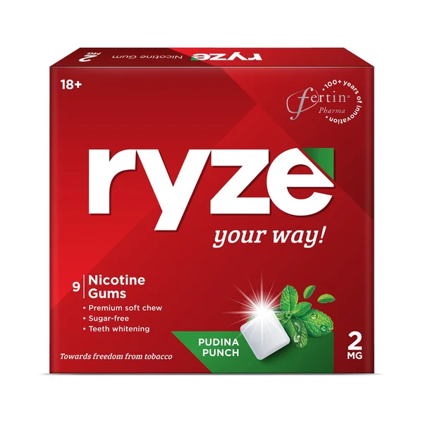 Ryze 2mg Sugar Free Pudina Punch Nicotine Gum, 9 Count, Pack of 1