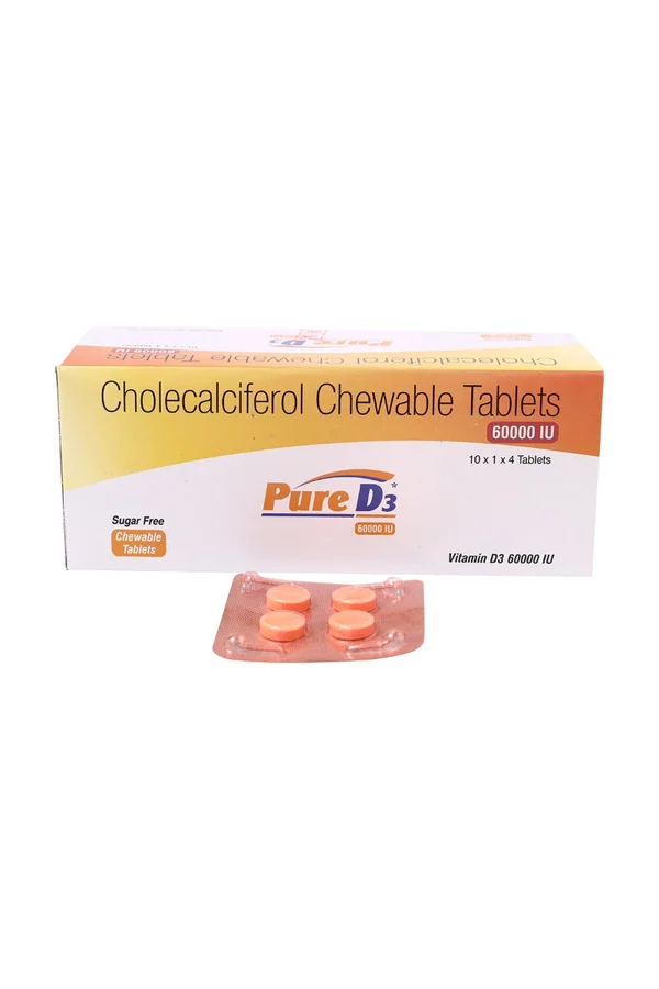 Pure D3 60000IU Sugar Free Chewable Tablet 4's, Pack of 4