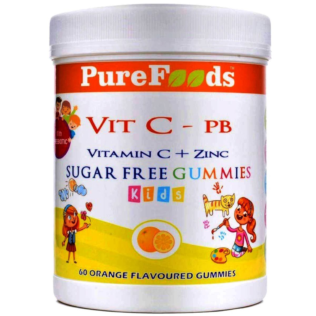 Buy Pure Foods Vitamin C + Zinc Orange Flavour Kids Gummies, 60 Count Online