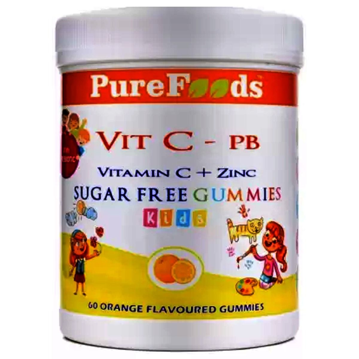 Buy Pure Foods Kids Vitamin C + Zinc Orange Flavour Gummies, 60 Count Online