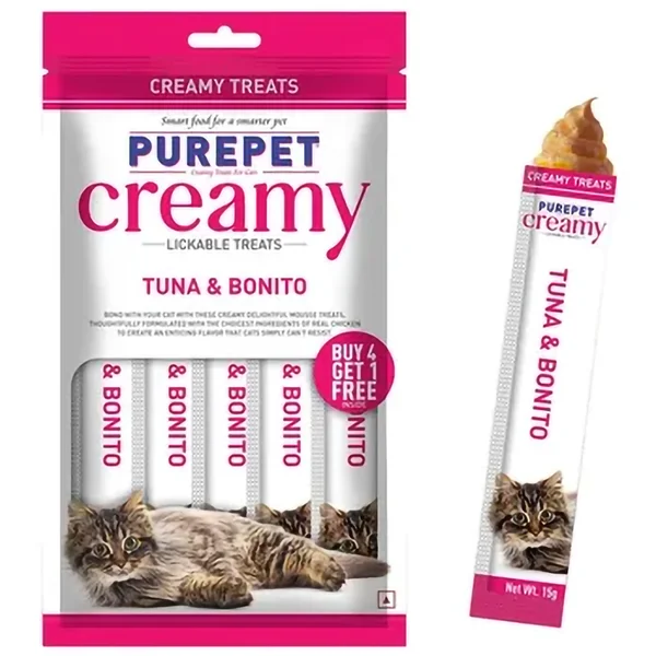 Purepet Creamy Tuna &amp; Bonito, 4X15 gm Pouches (B4G1), Pack of 1