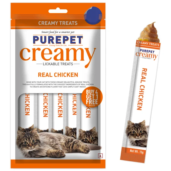 Purepet Creamy Real Chicken, 4X15 gm Pouches (B4G1), Pack of 1