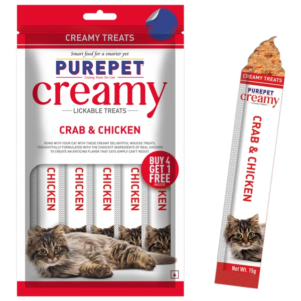 Purepet Creamy Crab &amp; Chicken, 4X15 gm Pouches (B4G1), Pack of 1