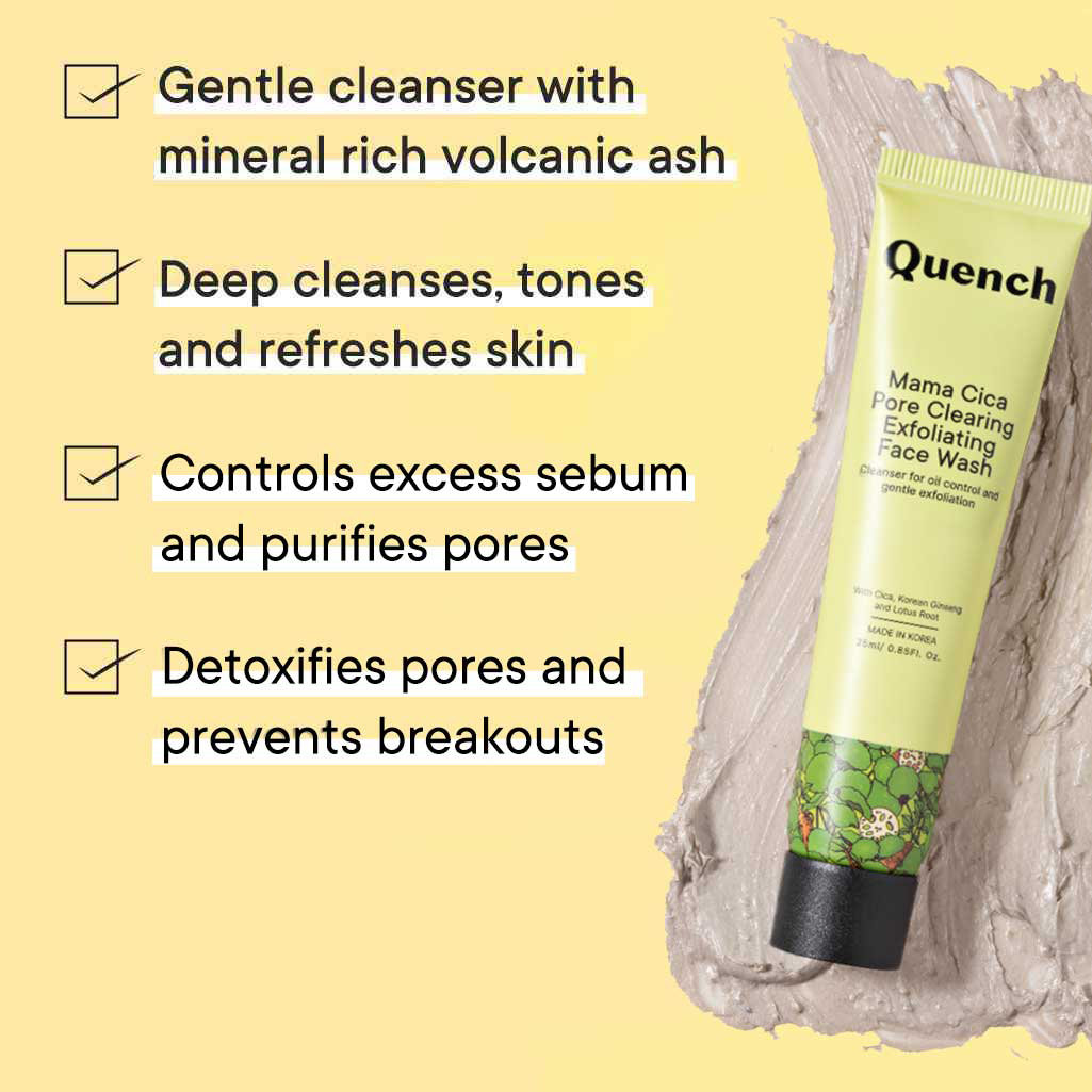 Quench Mama Cica Pore Clearing Exfoliating Face Wash, 25 ml, Pack of 1 Quench Mama Cica Pore Clearing Exfoliating Face Wash, 25 ml, Pack of 1