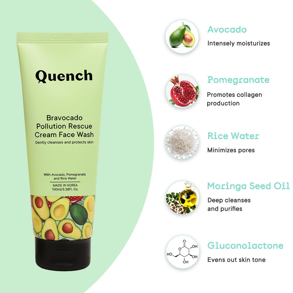 Quench Bravocado Pollution Rescue Cream Face Wash, 100 ml, Pack of 1 Quench Bravocado Pollution Rescue Cream Face Wash, 100 ml, Pack of 1