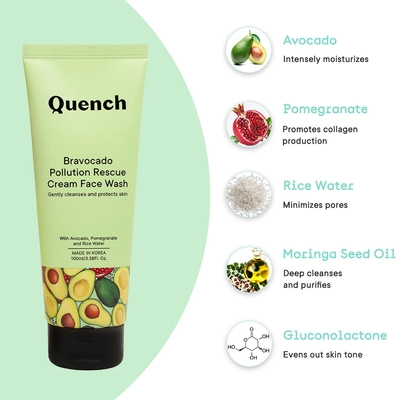 Quench Bravocado Pollution Rescue Cream Face Wash, 100 ml, Pack of 1